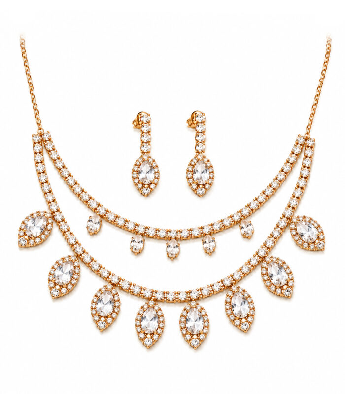 Gold Crystal Drop Necklace Set