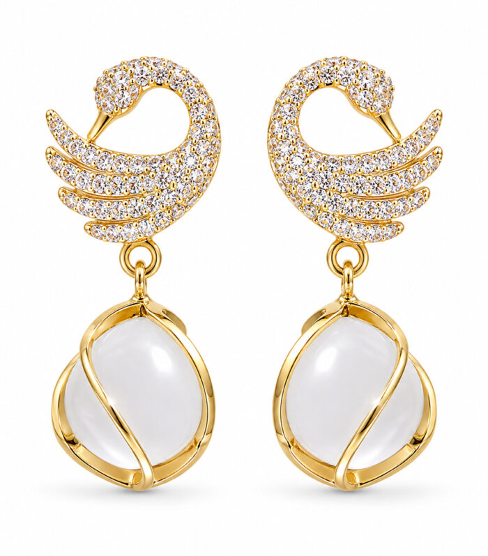 Gold Crystal Pearl Drop Earrings