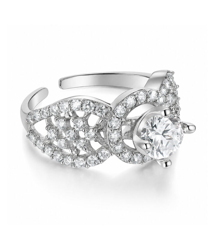 Silver Crystal Floral Adjustable Ring