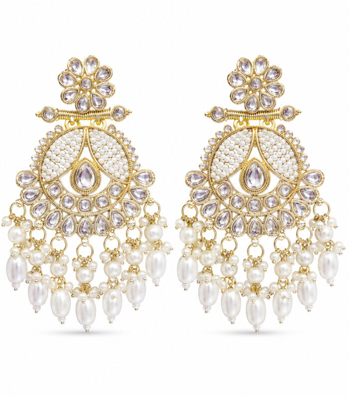 Pearl Cascade Kundan Statement Earrings