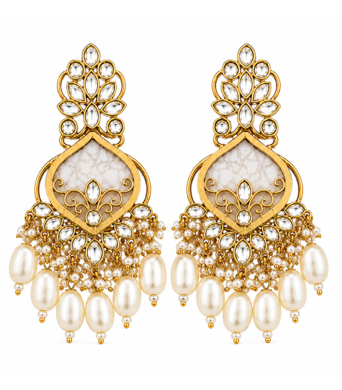 Royal Pearl Kundan Chandelier Earrings