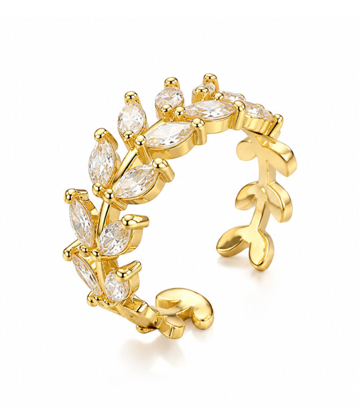 Golden Crystal Leaf Ring