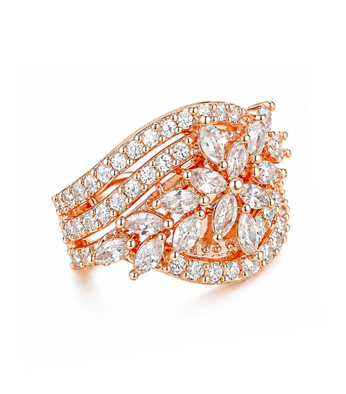 Gold Floral CZ Statement Ring