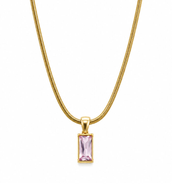 Elegant Pink Crystal Gold-Tone Pendant